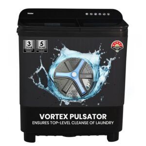 Haier 10 kg 5 Star Toughened Glass & Vortex pulsator Semi Automatic Top Load (HTW100-178BKN,Black)